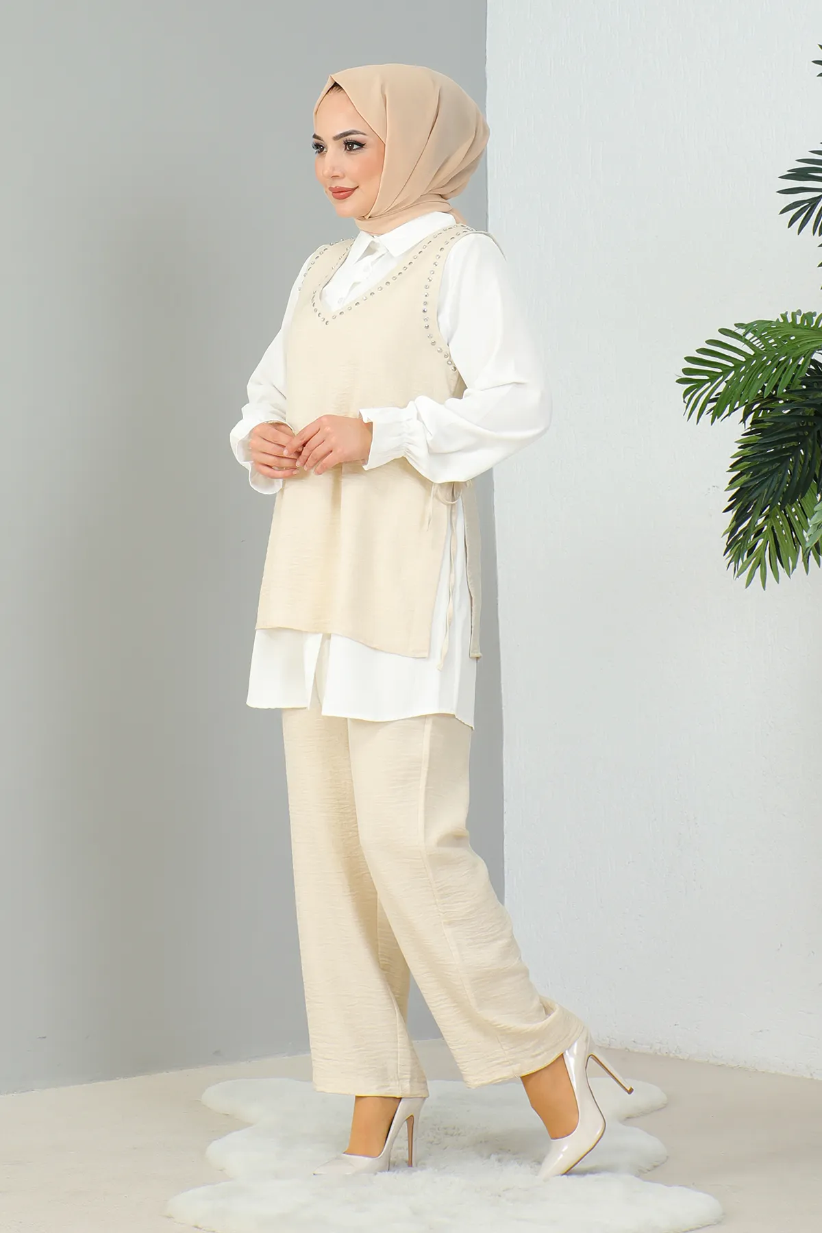 MODAQU  Dreier-Bettwäscheset mit Steindetail in Beige