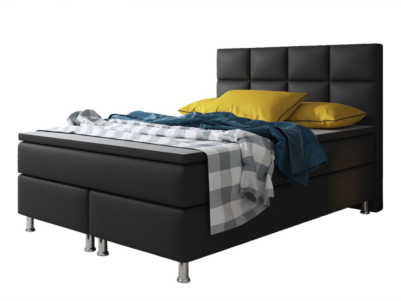 IHG Boxspringbett Miami 140x200 cm Kunstleder Schwarz