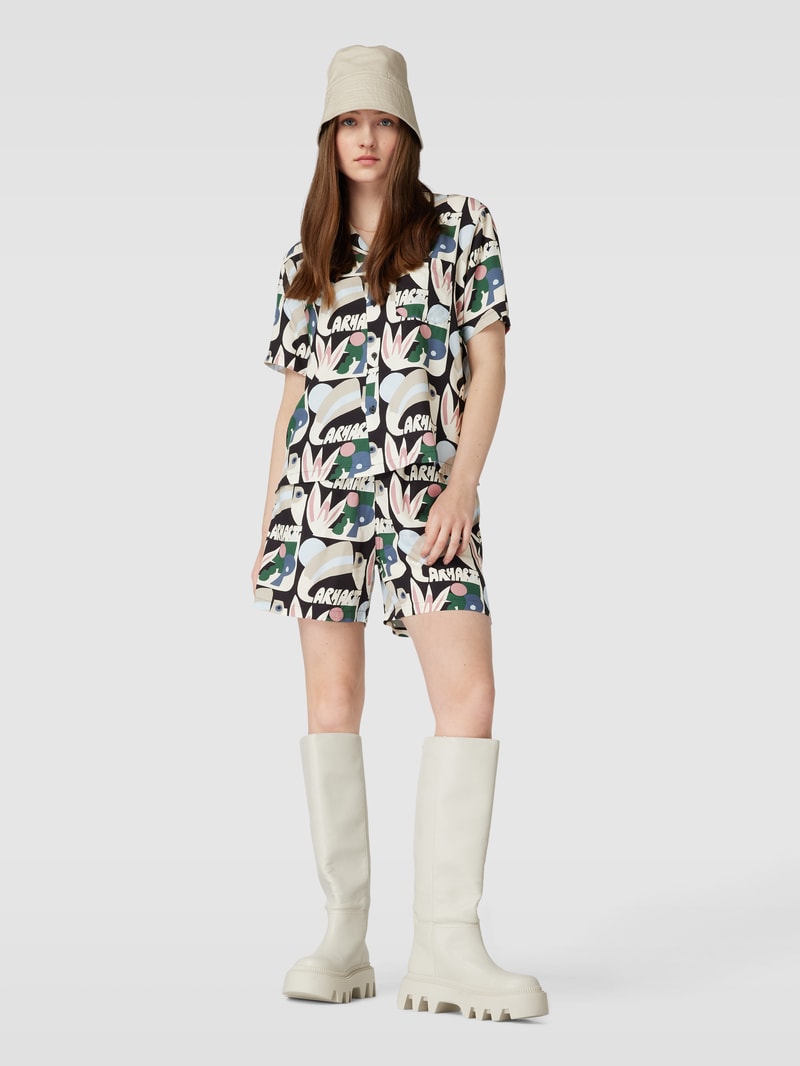Shorts aus Viskose mit Allover-Print Modell 'Tamas' in schwarz