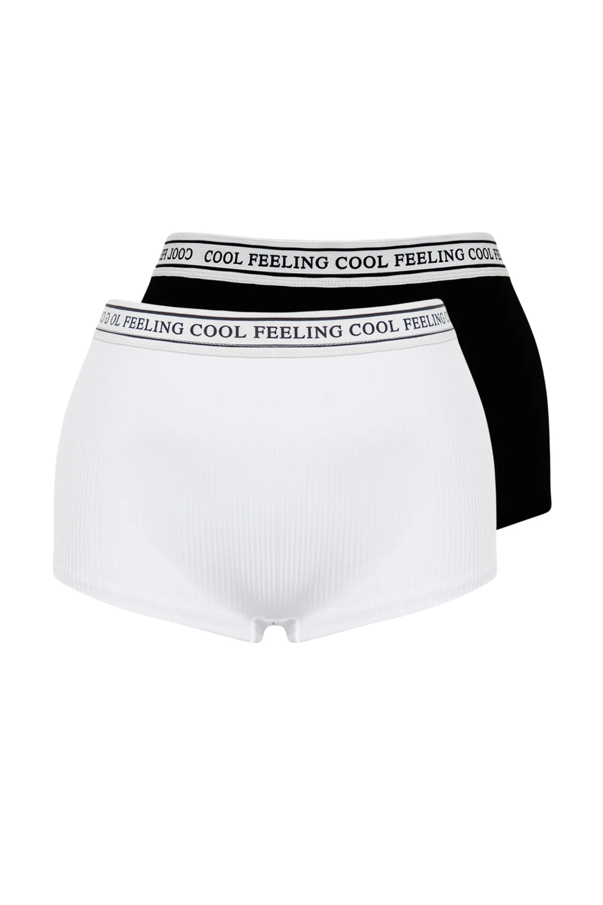 Trendyol Collection  Schwarz-weiße 2er-Pack gerippte Boxershorts aus Gummi mit Details THMAW24KU00008
