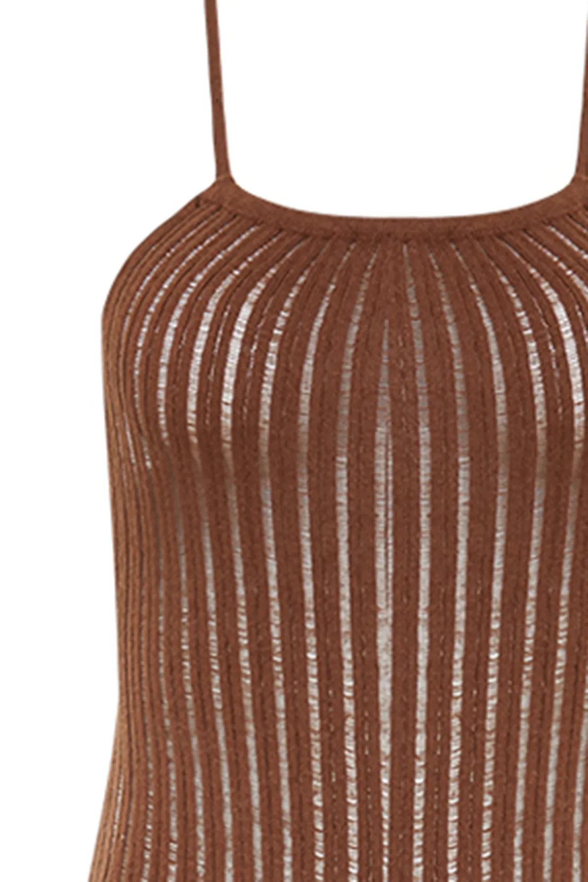 Trendyol Collection  Braunes tailliertes Maxi-Strandkleid mit gestrickter Rückseite und tiefem Ausschnitt in Strickoptik TBESS24EL00054