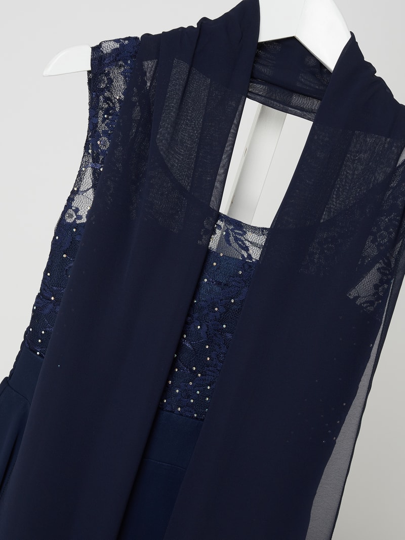 Kleid mit Ziersteinbesatz in marineblau