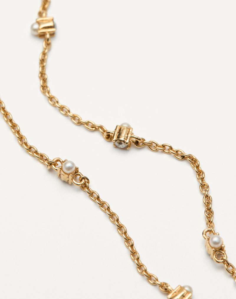 VLogo signaturhalskæde i metal, perle og Swarovski®-krystaller