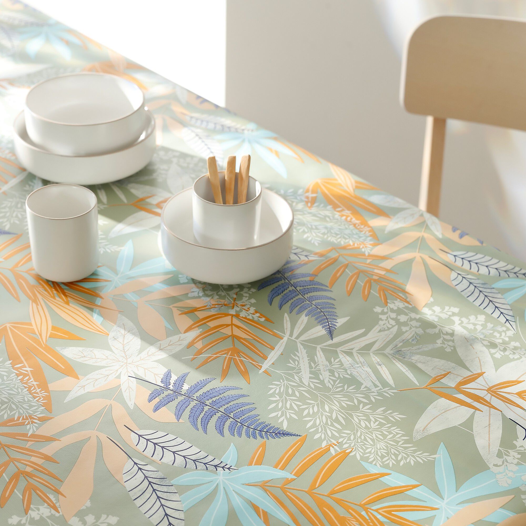 Nappe toile cirée imprimée feuillages