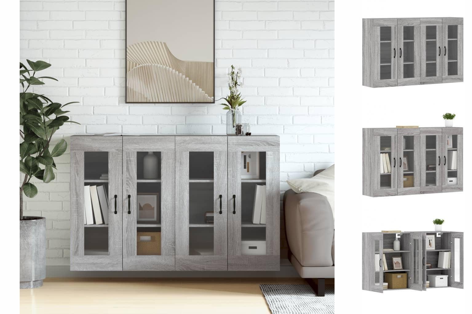 vidaXL Anrichte Wandschränke 2 Stk Grau Sonoma Holzwerkstoff Glas Vitrine Hängeschrank