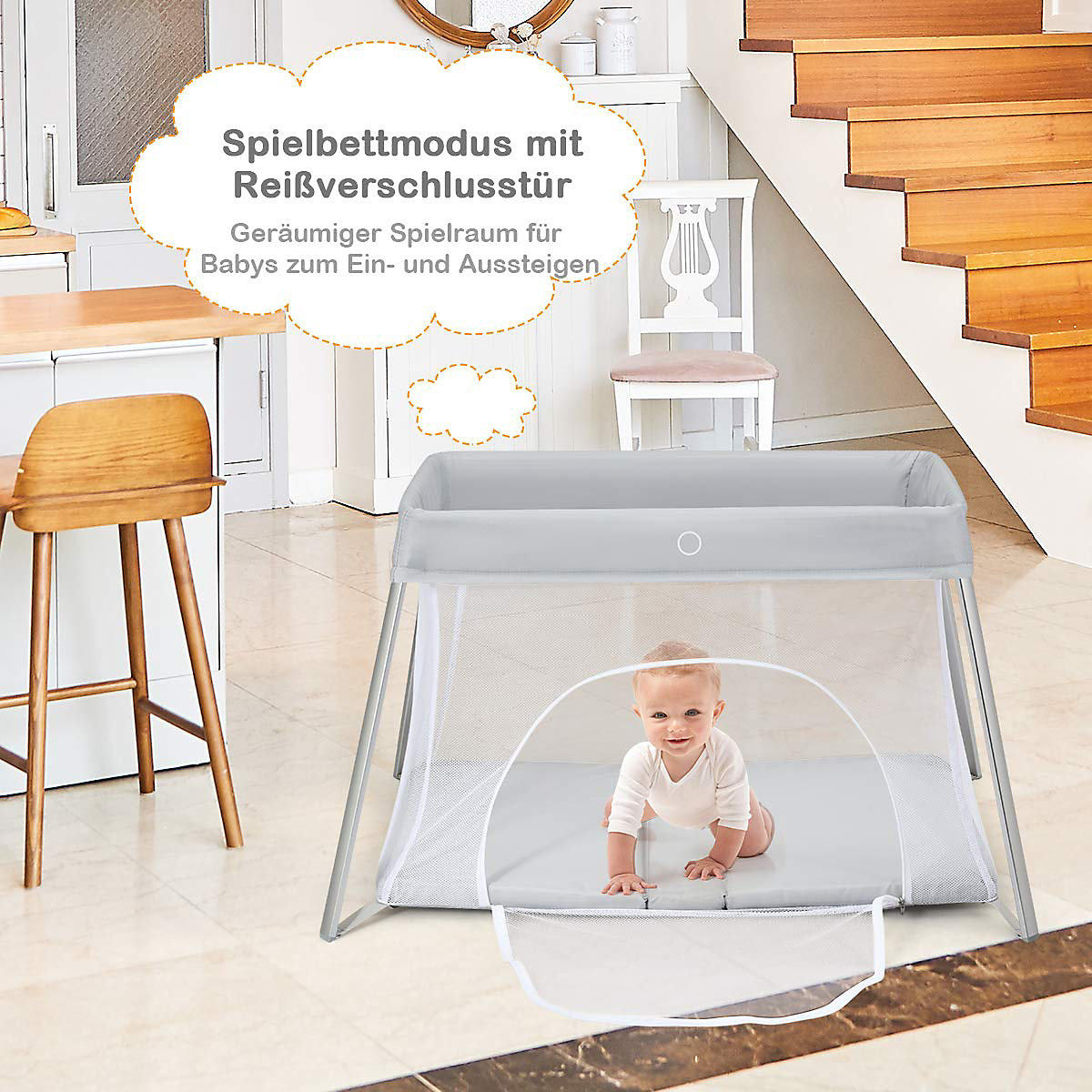 Reisebett Ein-Konpf-klappbar mit Matratze Babybett