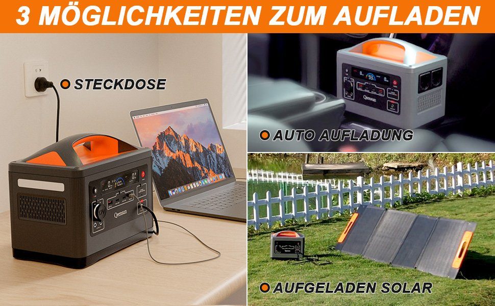 farfi Stromerzeuger Tragbare Powerstation, Mobile LiFePO4, 537.6Wh Solar,230V/ 700W AC, (Set, Benutzerhandbuch,AC-Adapter,Zigarettenanzünderkabel,DC zu MC4 Kabel), Solarladung,Einfach zu verwenden