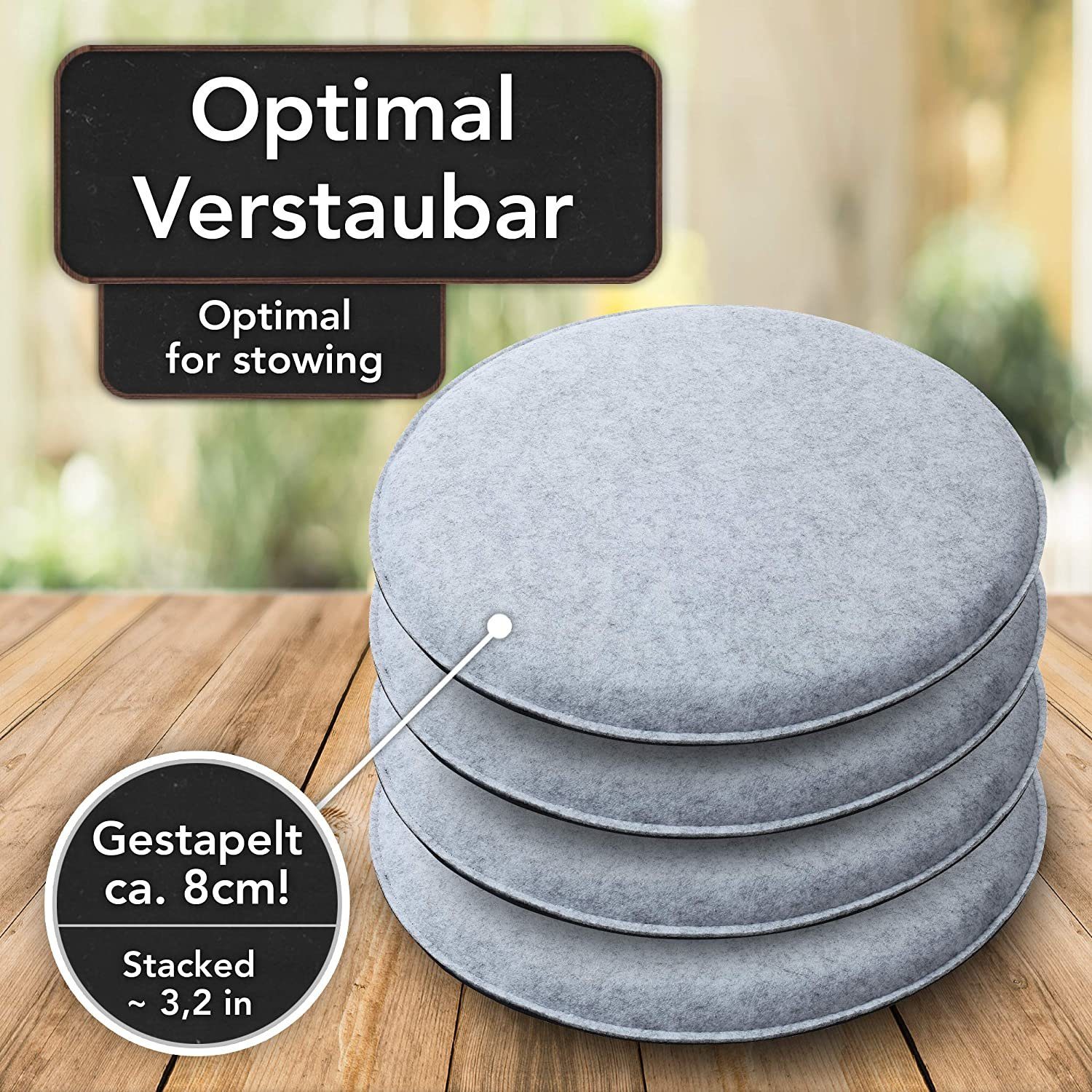 Loco Bird Stuhlkissen 4er Set rund aus Filz Ø 36cm, Stuhlkissen für Schalenstuhl: bequeme Sitzauflage für Bank / Stuhl