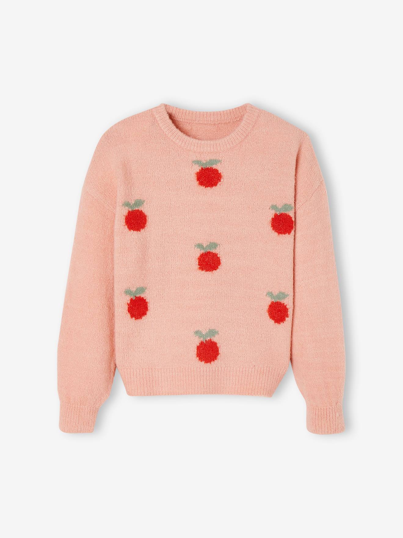 Pull jacquard duveteux fille rose