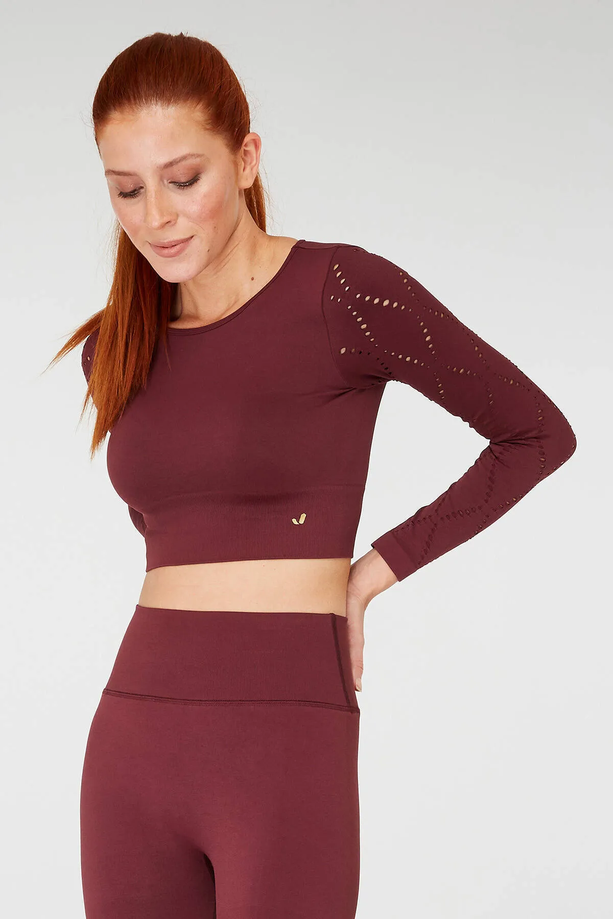Jerf  Naples Langarm-Crop-Top Econyl Claret Red