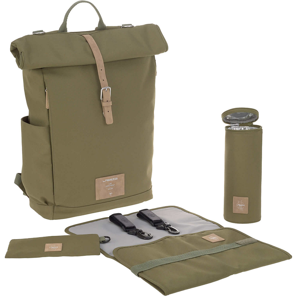 Wickelrucksack Rolltop olive, inkl. Zubehör & Wickelunterlage