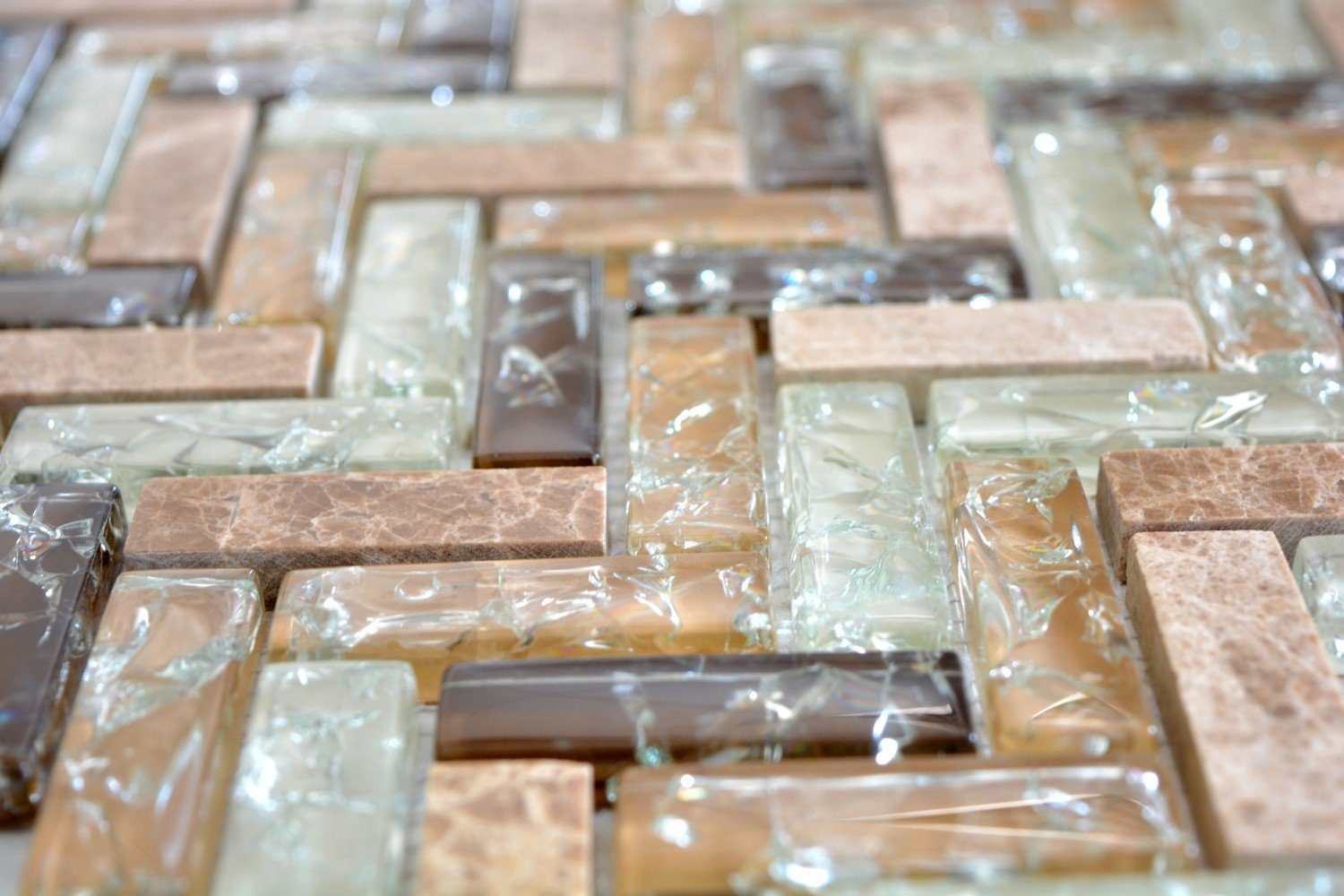 Mosani Mosaikfliesen Glasmosaik Naturstein Mosaik hellbraun glänzend / 10 Matten