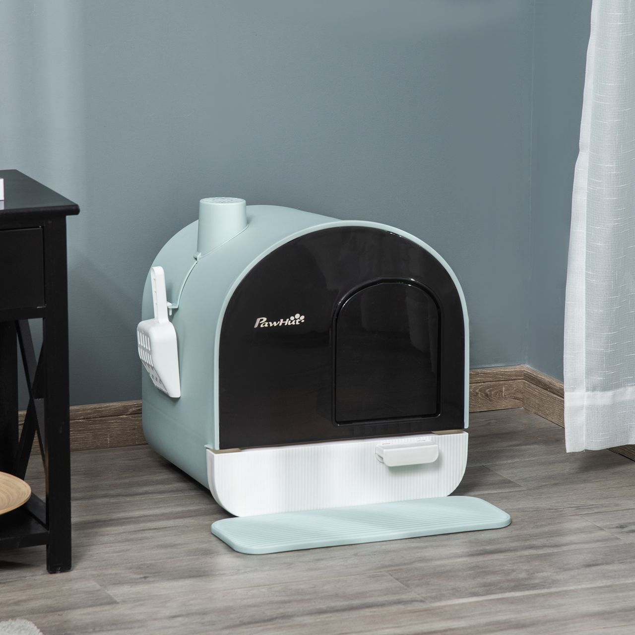 PawHut Katzentoilette Katzenklo mit Haube und Deckel Katzenstreu Matte Grün