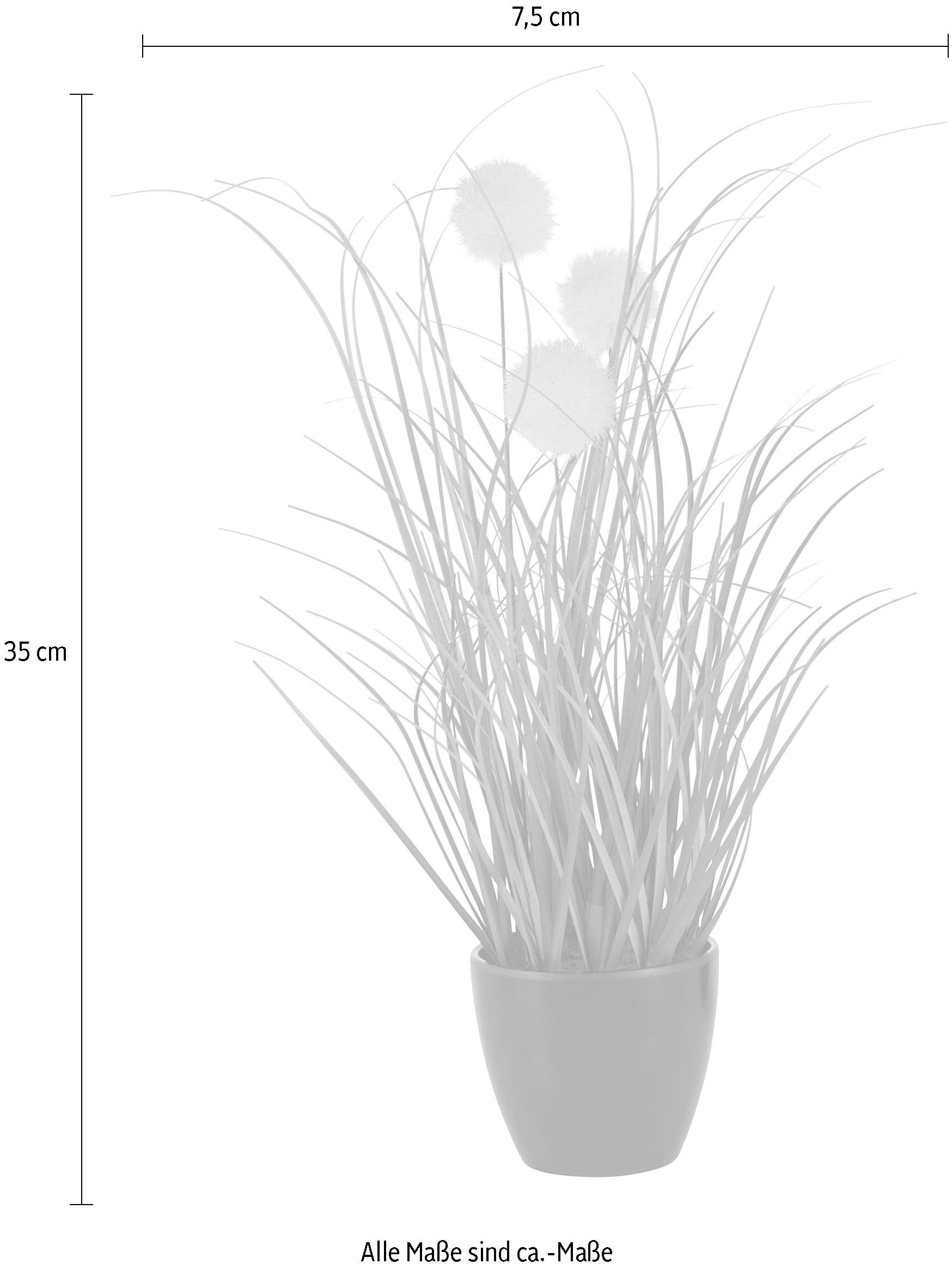 Kunstgras Grasbusch mit Kletten, Leonique, Höhe 35 cm, Kunstpflanze, Gras, im Topf, 3er-Set