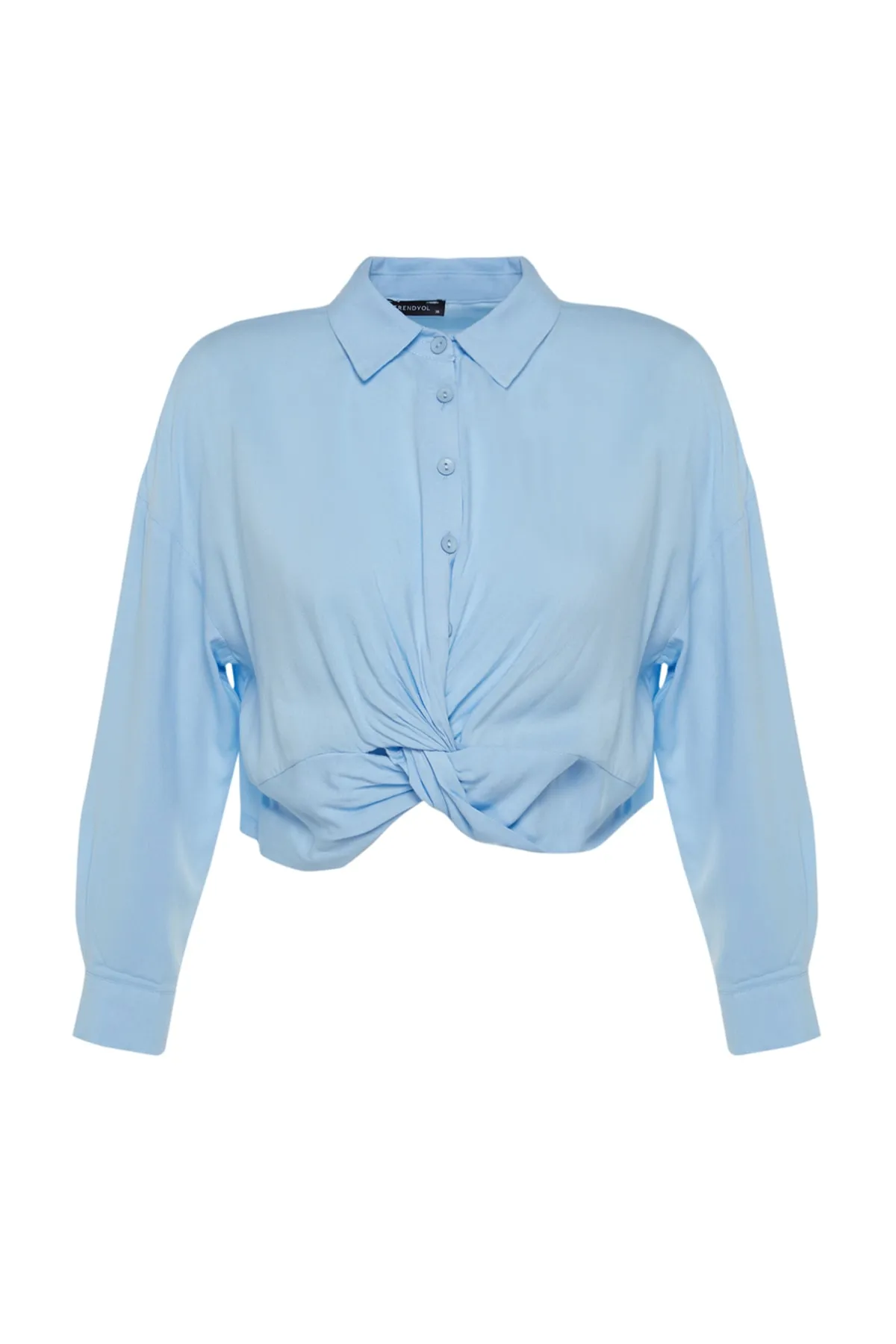 Trendyol Collection  Hellblaue geraffte Webbluse TWOSS23BZ00442