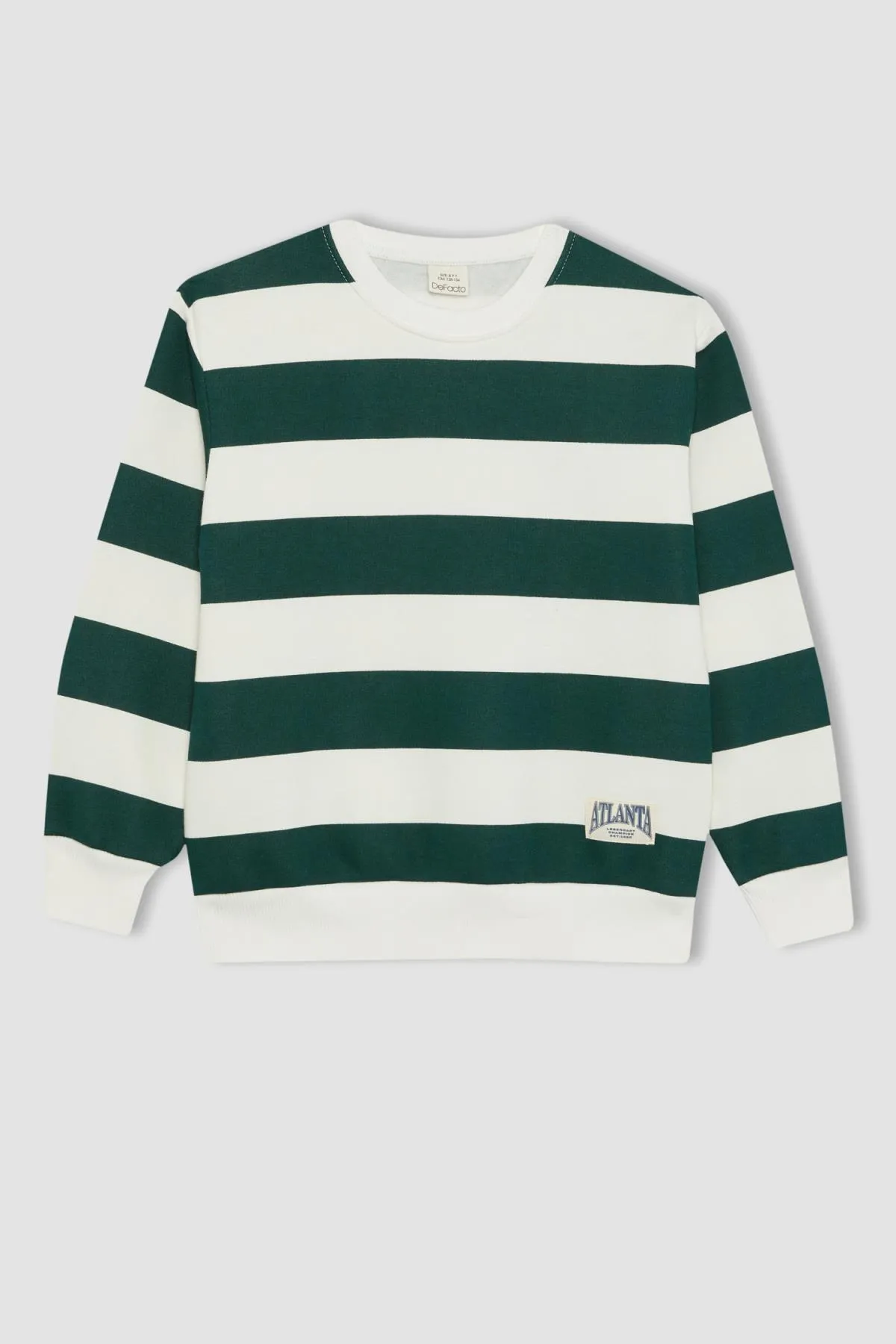 DeFacto  Gestreiftes, gemustertes, dickes Jungen-Sweatshirt mit Rundhalsausschnitt