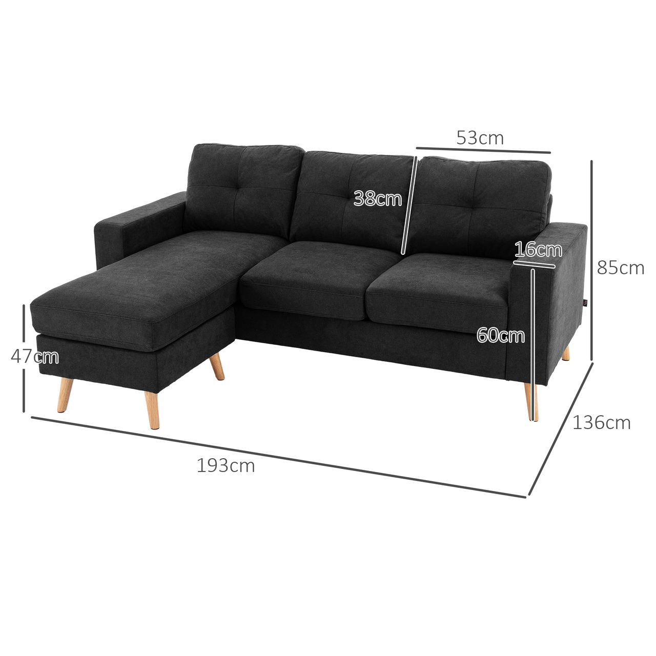 HOMCOM Ecksofa Eckcouch in L-Form, Eckgarnitur in Leinenoptik Couchgarnitur