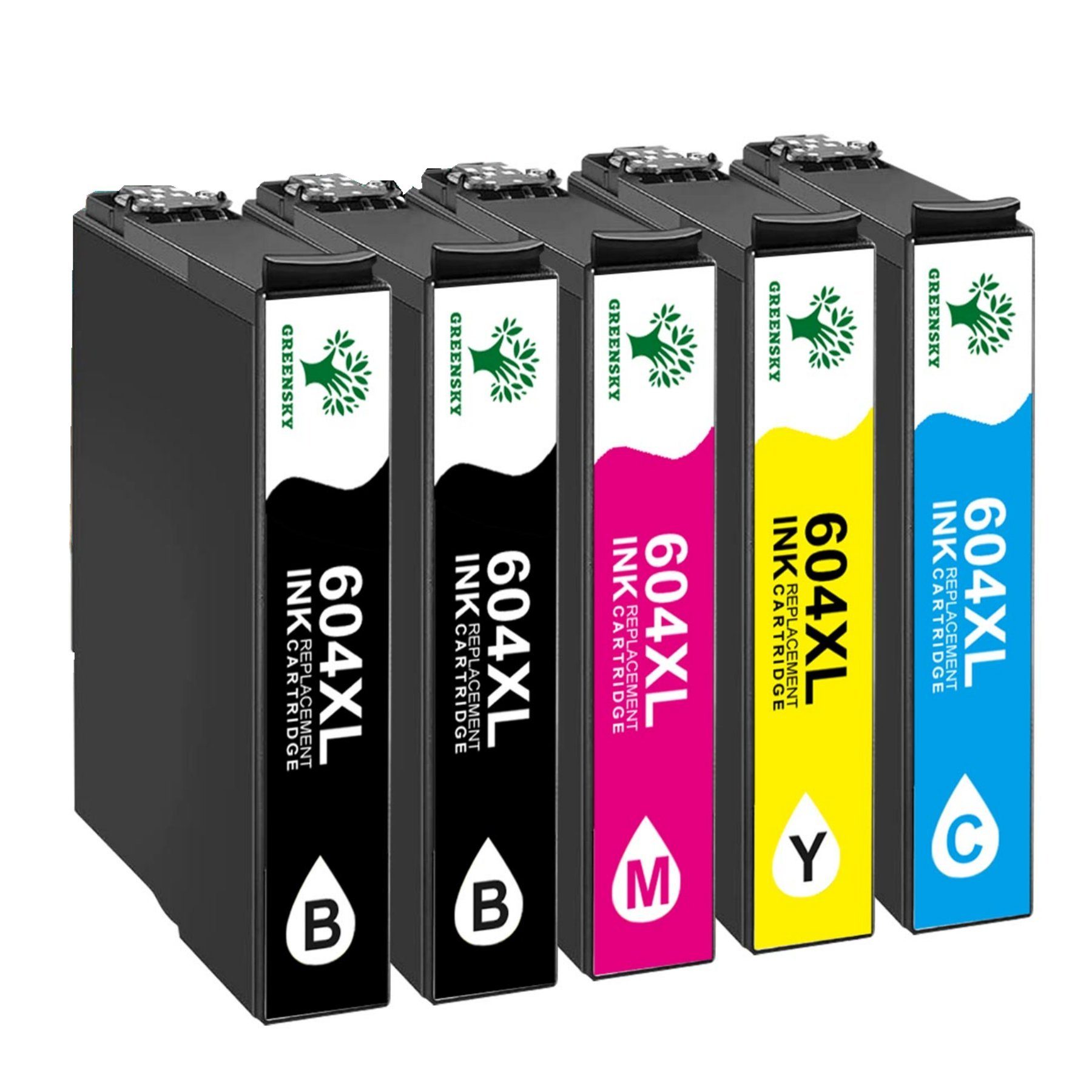 Greensky 5er Multipack für Epson 604 604XL Tintenpatrone (WF-2910DWF WF-2930DWF WF-2935DWF WF-2950DWF, XP-2200 XP-2205 XP-3200 XP-3205 XP-4200 XP-4205)