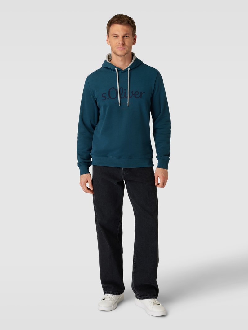 Hoodie mit Logo-Print und Kapuze mit Tunnelzug in smaragdgrün