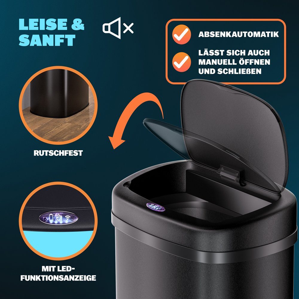 monzana Mülleimer, 58 L Automatik Sensor Mülleimer LED Display Müllbehälter berührungslos