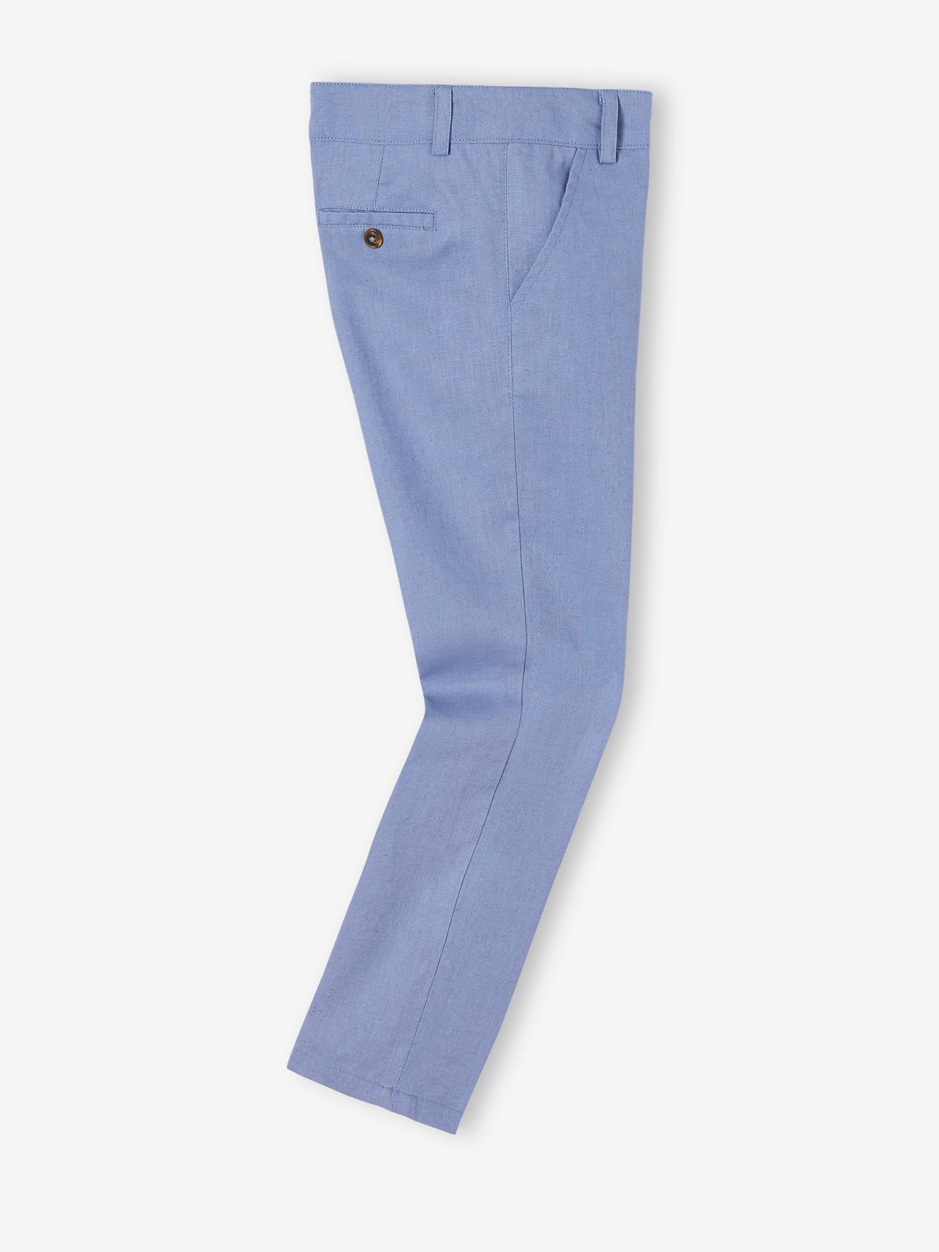 Pantalon chino garçon en coton/lin marine foncé