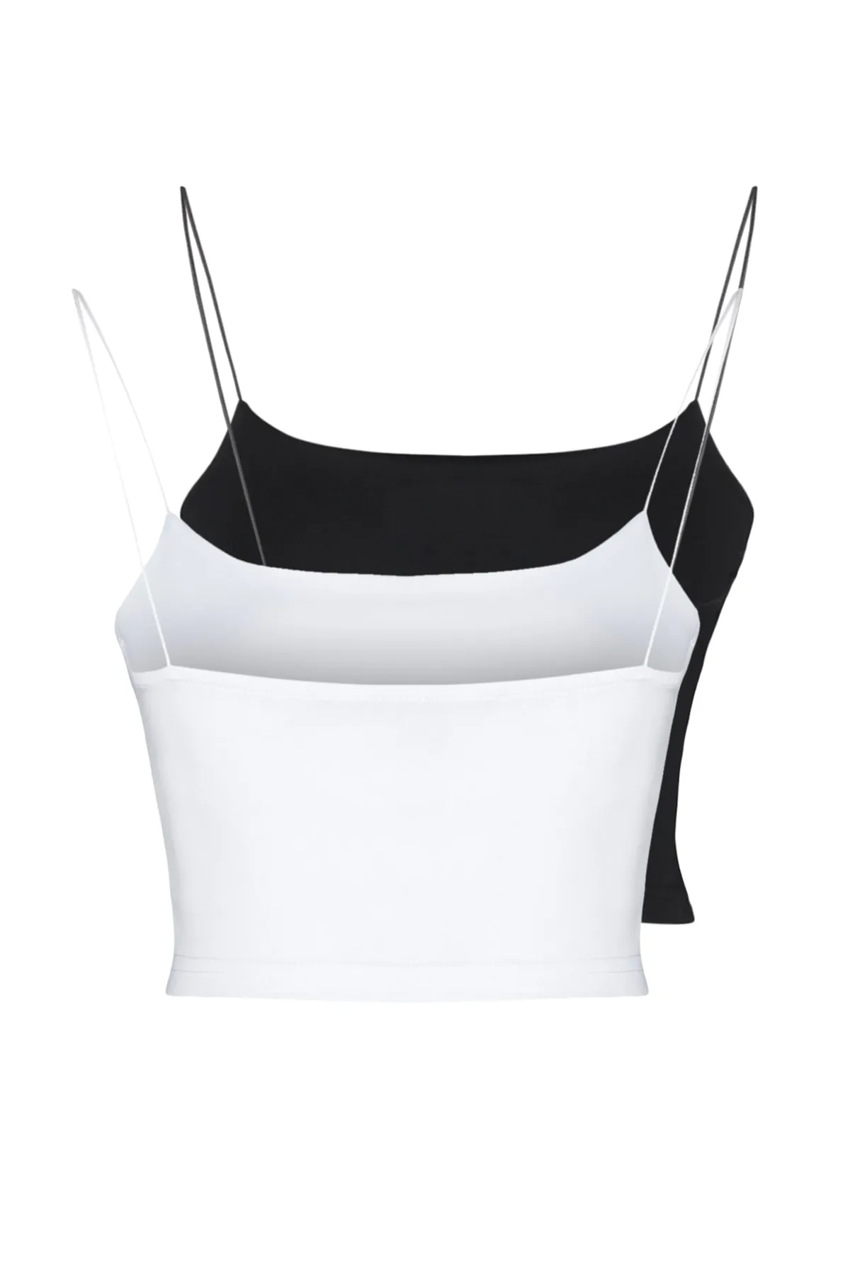 Trendyol Collection  Schwarz-weißes 2er-Pack Baumwoll-Spaghettiträger-Kurz-Tanktop aus flexiblem Strick TWOSS21AL0196
