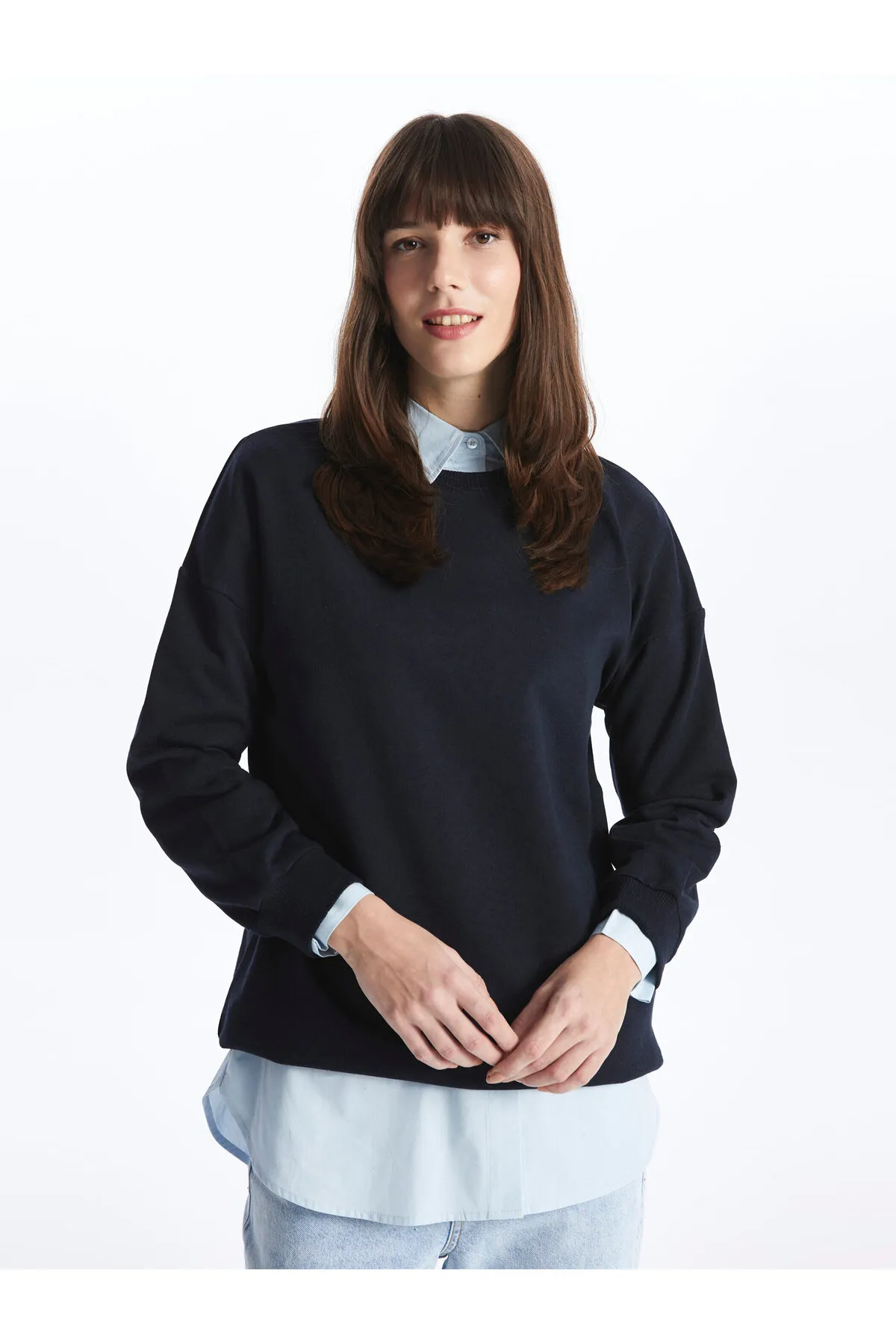 LC Waikiki  Rundhalsausschnitt, einfarbig, langärmelig, Damen-Sweatshirt-Tunika