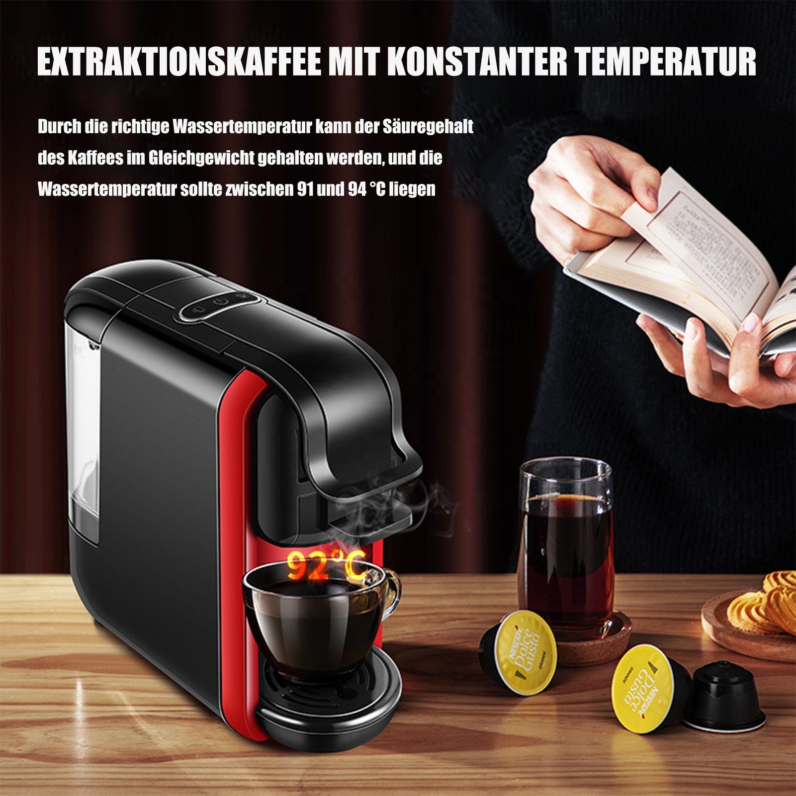 KREATE Kapselmaschine 4-in-1-Kapselkaffeemaschine mit 4 Brühbechern, Espressomaschine, 0.6l Kaffeekanne, für Nespresso Original/Dolce Gusto/Mixed Coffee und ESE-Pads, 19 bar, 1450 W 36cm * 15.5cm * 33.2cm, Geeignet für Büro, Zuhause, Männer und Fraue