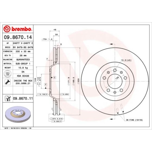 09.8670.11 BREMSSCHEIBE BREMBO VA  VP1 - ATU