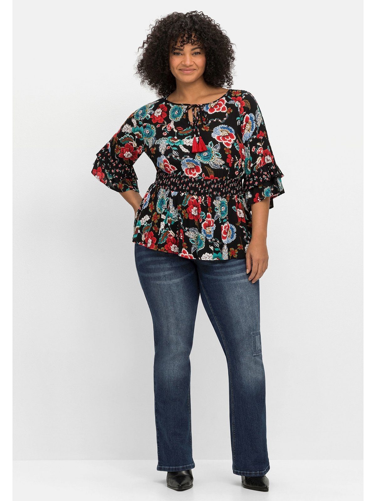 sheego by Joe Browns Tunika Große Größen mit Cut-outs, Smokbund und Blumenprint