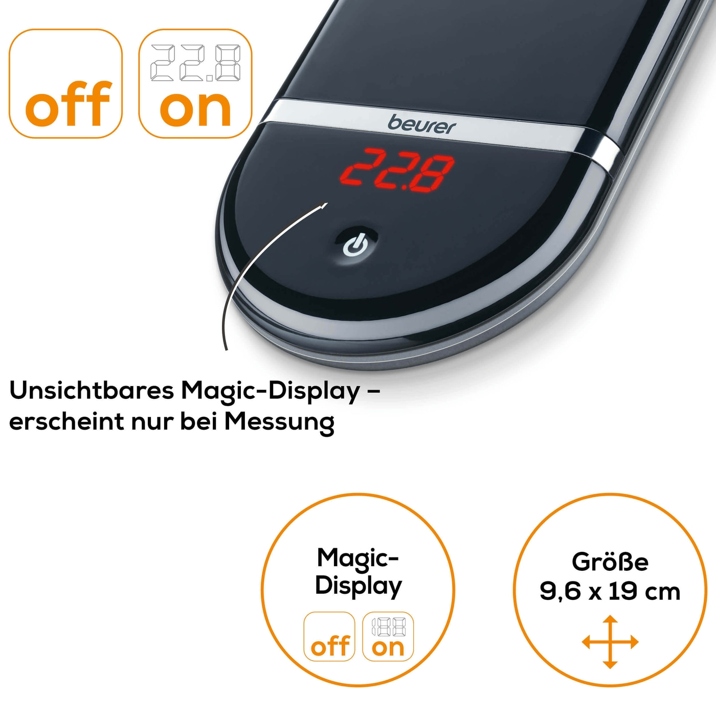 Beurer Präzisionsküchenwaage KS 36-Flache Feinwaage für die Küche mit Kalibrierfunktion & Magic-Display