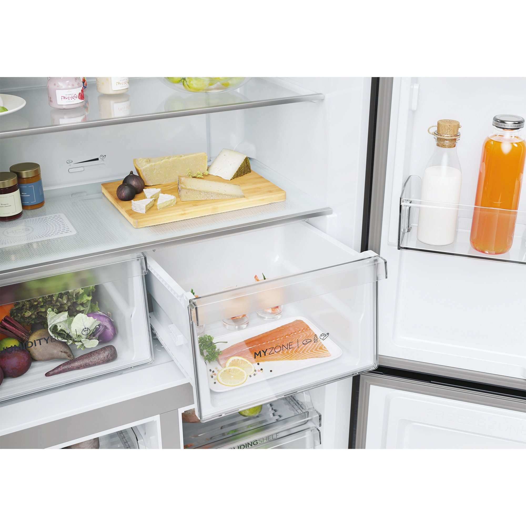 Haier Multi Door Edelstahlfront HCR5919ENMP, 190 cm hoch, 90,5 cm breit, Total No Frost, 55 cm Tief, Türdisplay, LED Beleuchtung