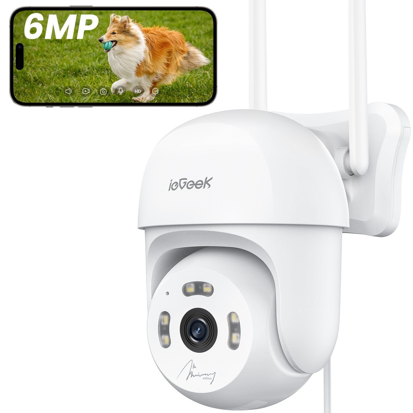 ieGeek 2,5K 6MP Überwachungskamera Aussen WLAN mit Klares Zwei-Wege-Gespräch Überwachungskamera (Aussen, AuBen, AuBenbereic, Auße, mit Automatische Verfolgt, 24/7 Aufnahme, Nachtsicht in Farbe, PTZ 355°/90°Schwenkbar, 8-Facher Digitalzoom und Intelli