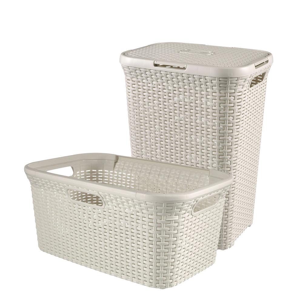 Curver 2-er Set STYLE Wäschebox 60L   Wäschekorb 45L creme