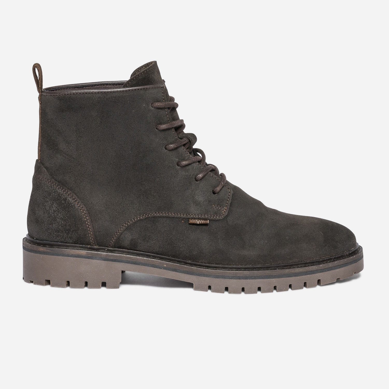 Boots à lacet marron foncé en cuir velours