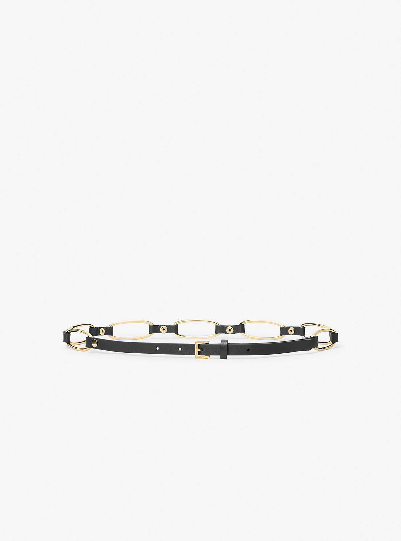Chain Link Leather Belt - BLACK/GOLD