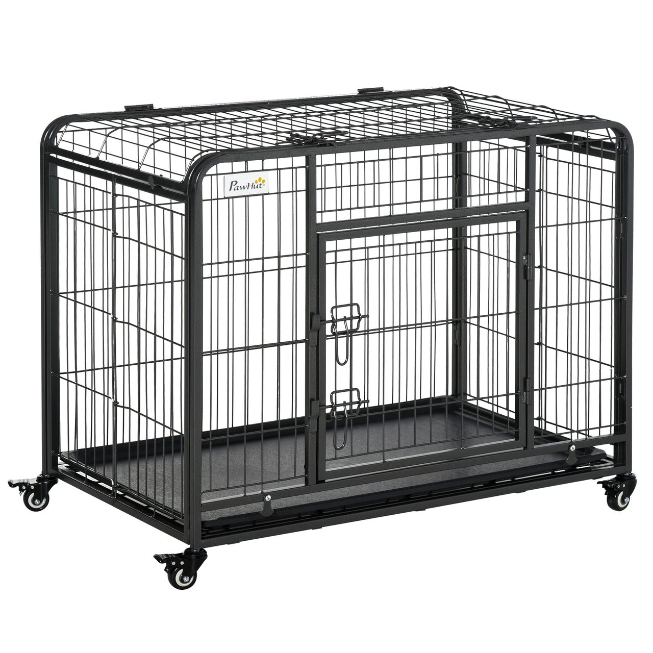 PawHut Transportbox faltbarer Transportkäfig mit Rädern Metall Grau Schwarz