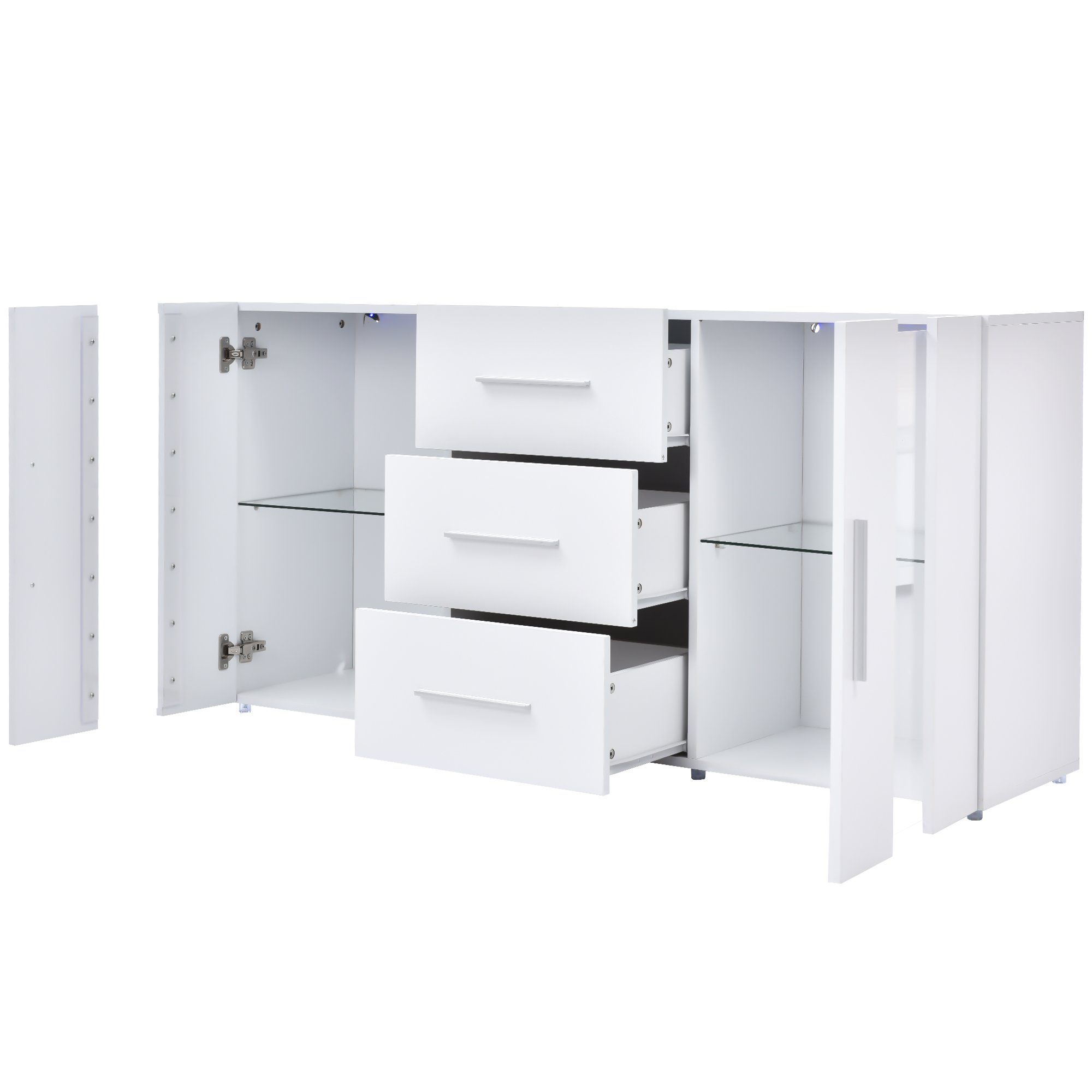 Merax Sideboard mit LED-Beleuchtung inkl. Fernbedienung, Kommode mit 2 Türen und 3 Schubladen, TV-Board, Anrichte, B:140cm