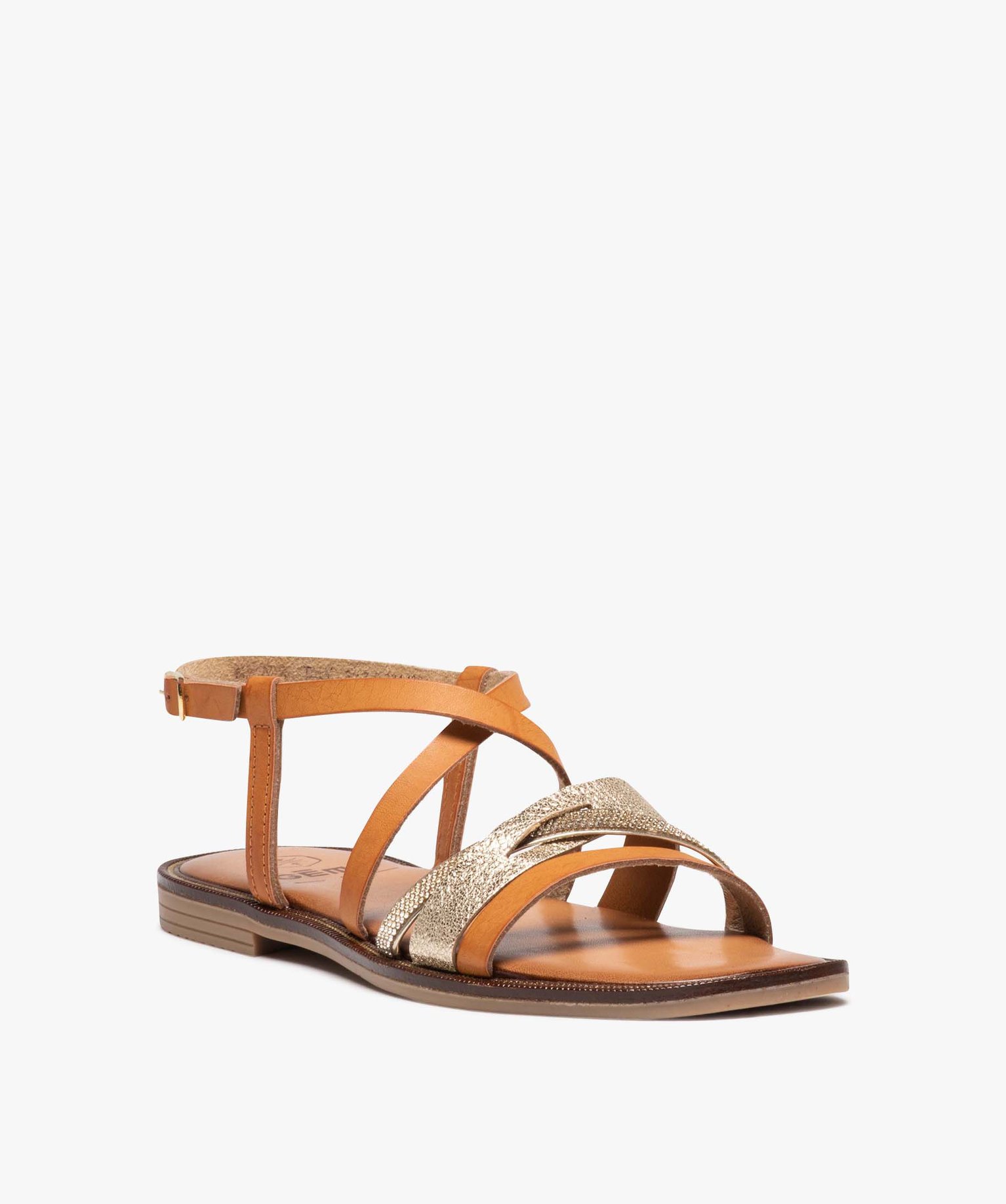 Sandales femme plates à fines brides fantaisie marron | GEMO