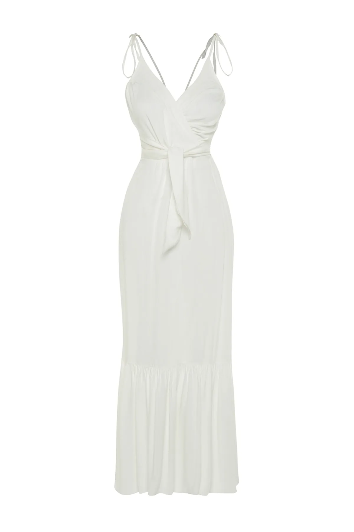 Trendyol Collection  Weißes, gewebtes Maxi-Strandkleid mit Cut-Outs und Fenstern TBESS23EL00085