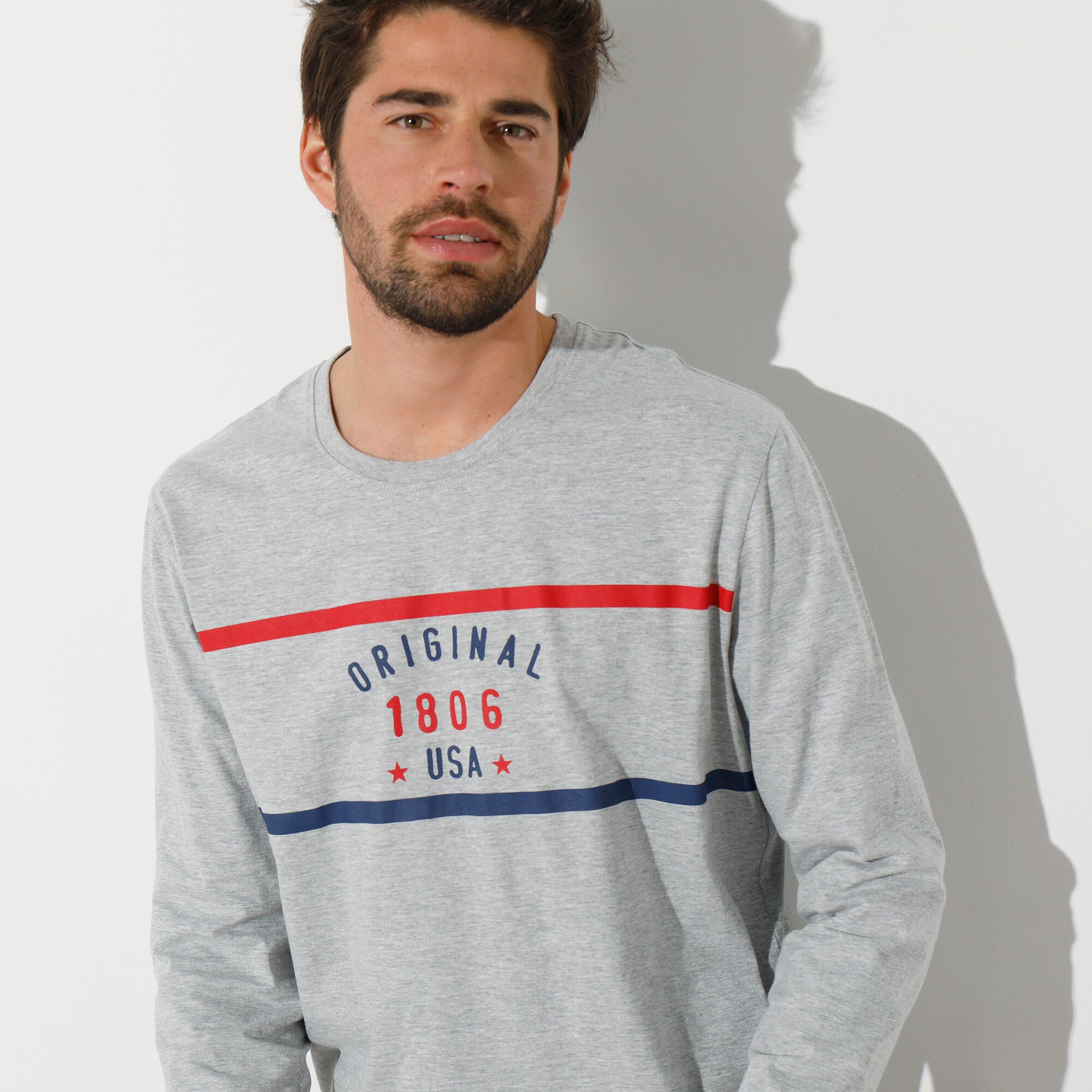 Tee-shirt pyjama manches longues polycoton
