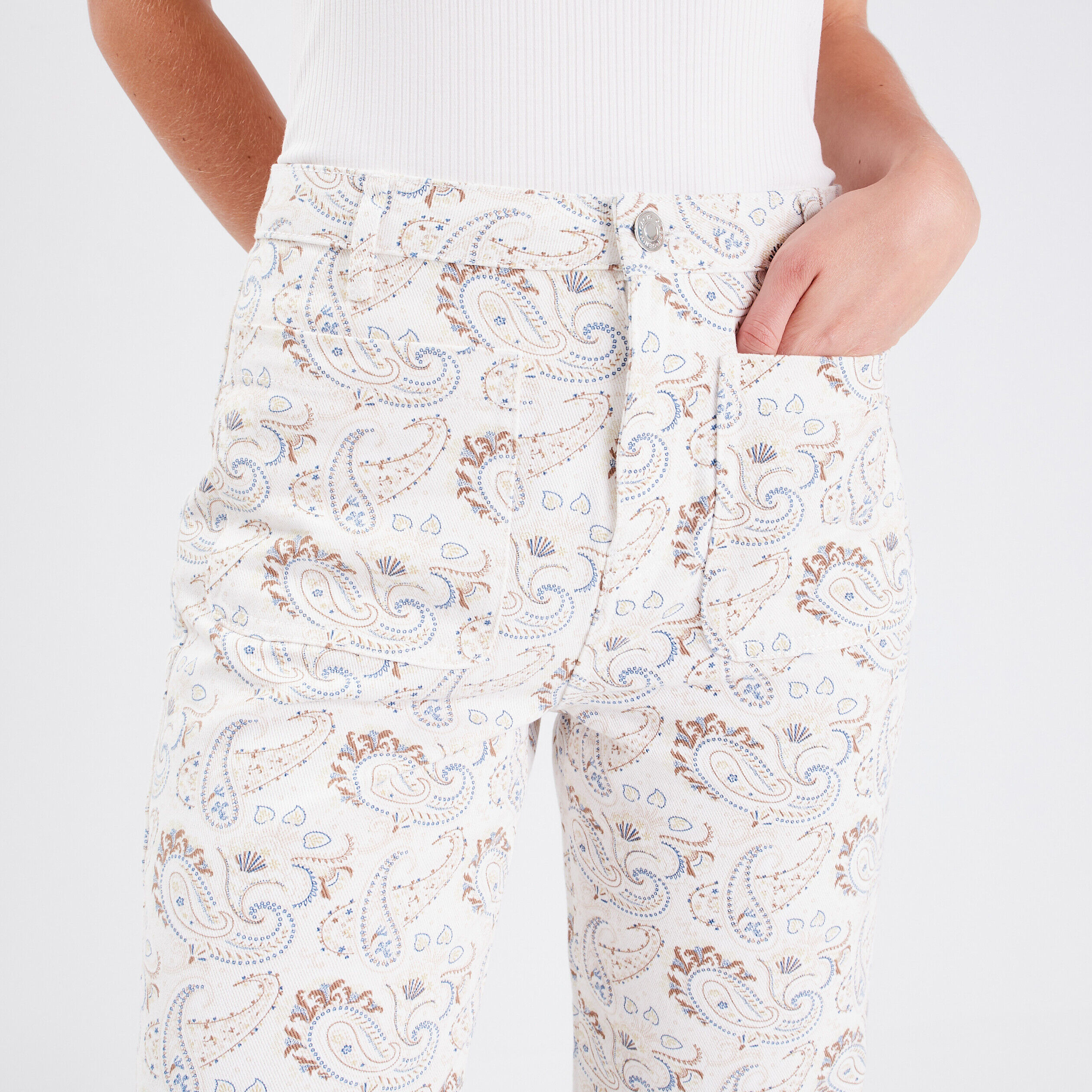 Jeans wide leg taille haute beige femme | Cache Cache