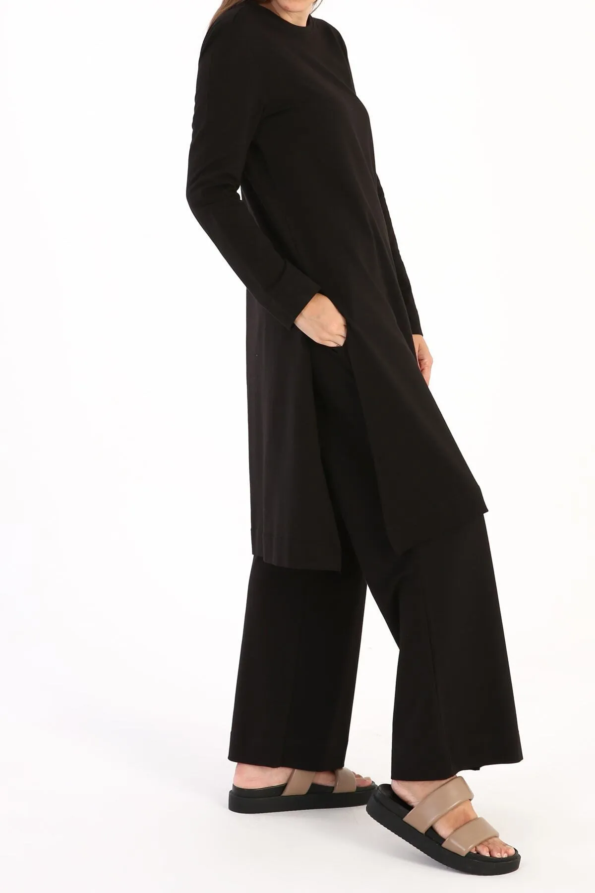 ALLDAY  Schwarzes Basic-Hosenset aus Baumwolle mit Schlitz