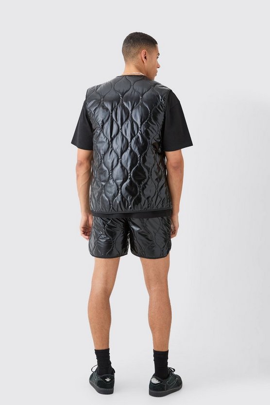 Gestepptes Tanktop und Shorts in Metallic-Optik