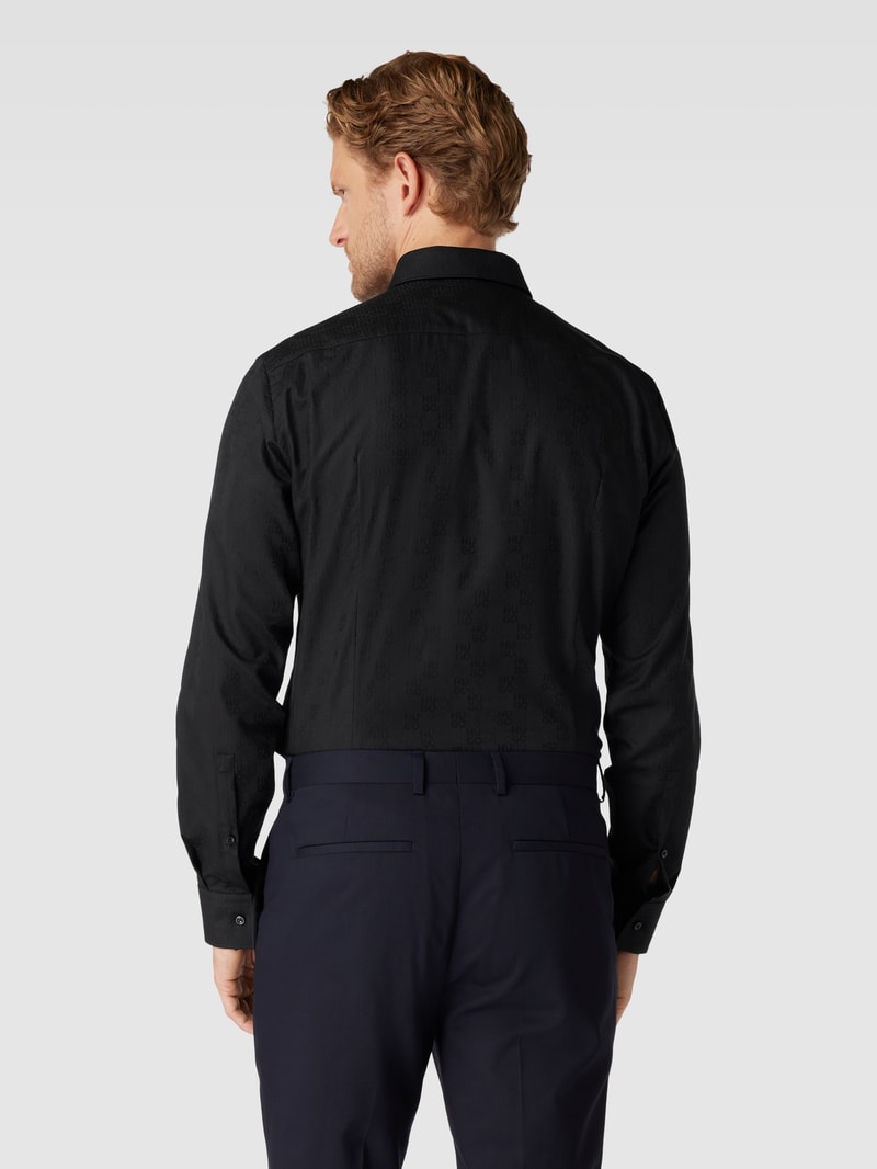 Slim Fit Business-Hemd mit Allover-Label-Muster Modell 'Kenno' in schwarz