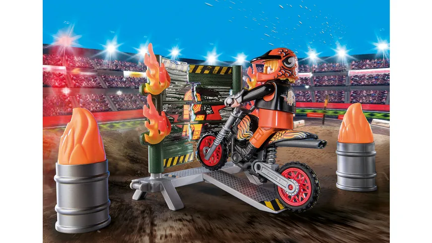 PLAYMOBIL 71256 - Starter Pack Stuntshow Motorrad mit Feuerwand
