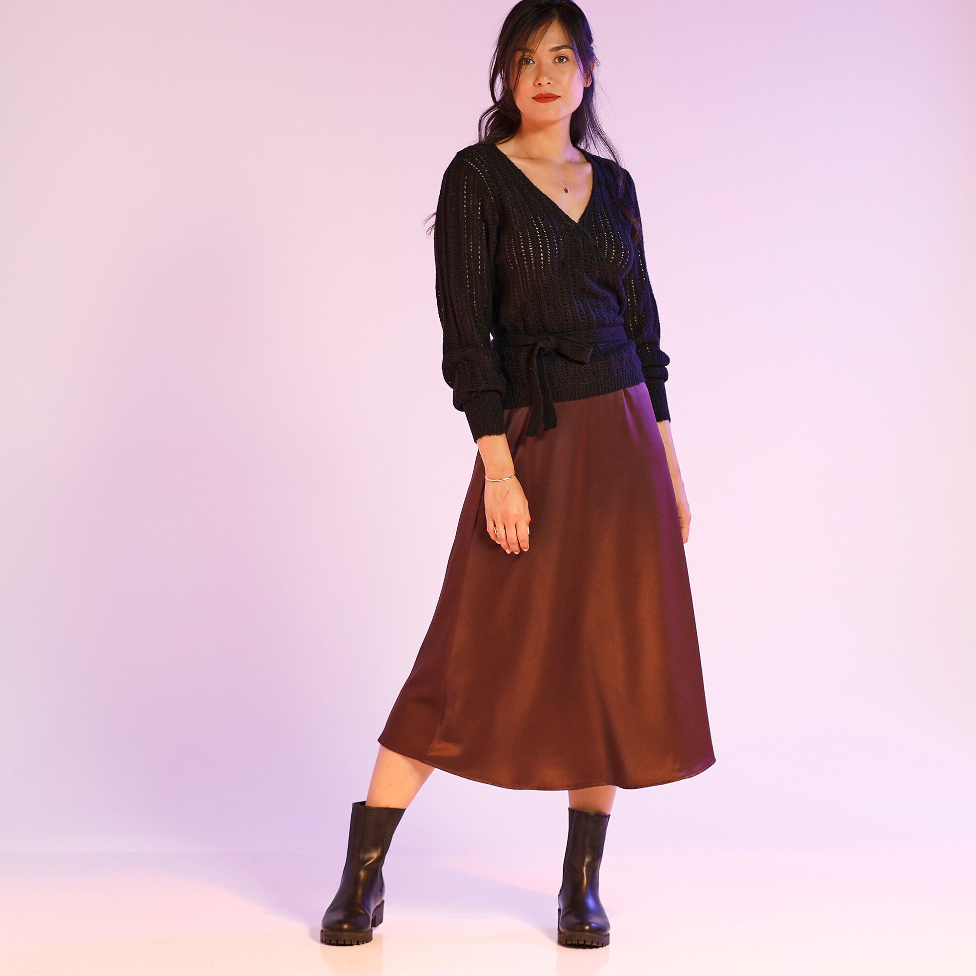 Jupe mi-longue satin
