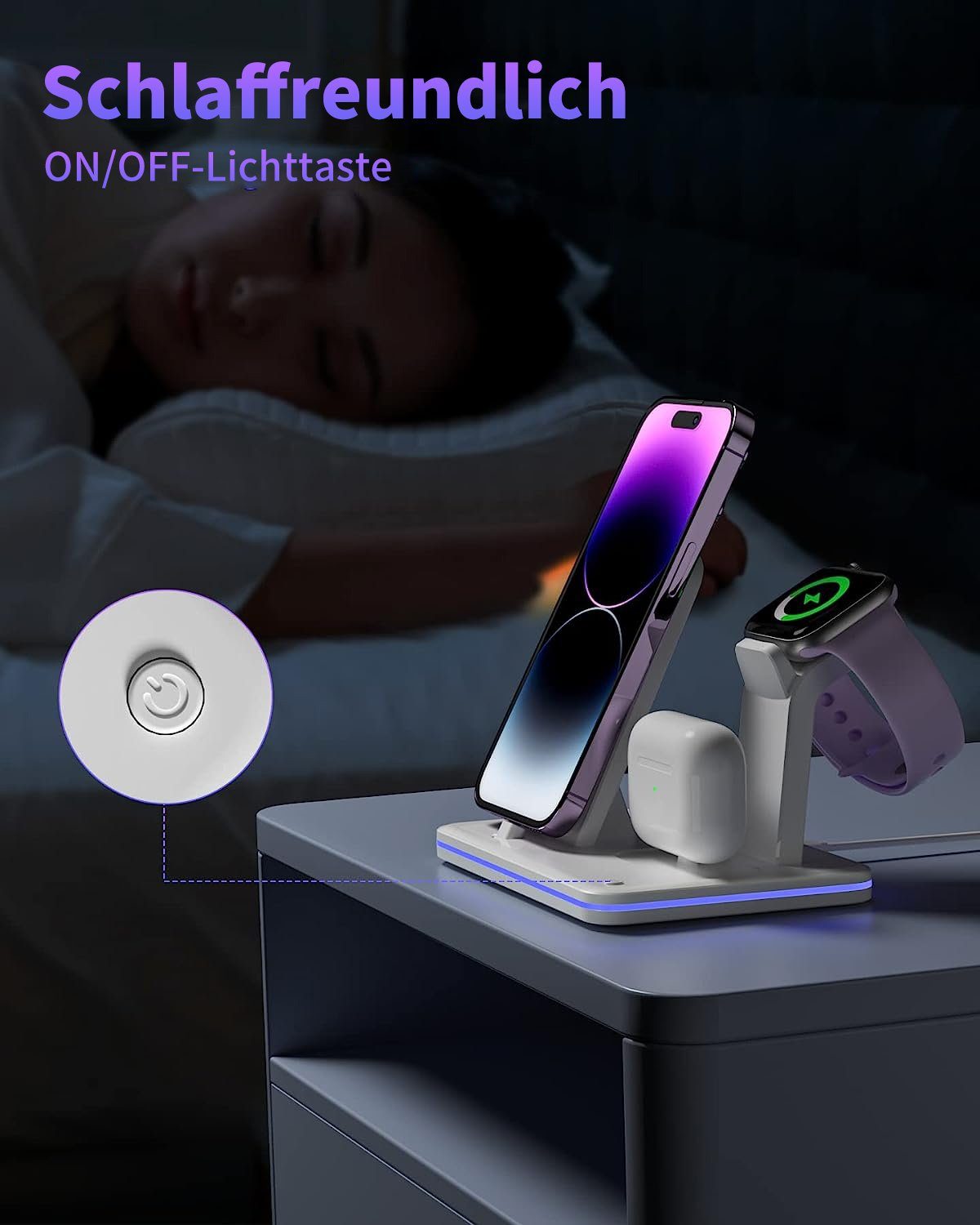 JOEAIS Handy-Dockingstation Induktive Ladestation Apple 3 in 1 iPhone iWatch Airpods Induktions, (Kabellose Ladegerät Handy Induktions Ladegeräte), Wireless Charger für Apple iWatch iPhone Airpods Charging Station