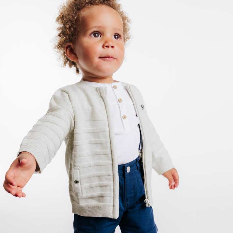 Gilet zippé maille fantaisie blanc bébé garçon