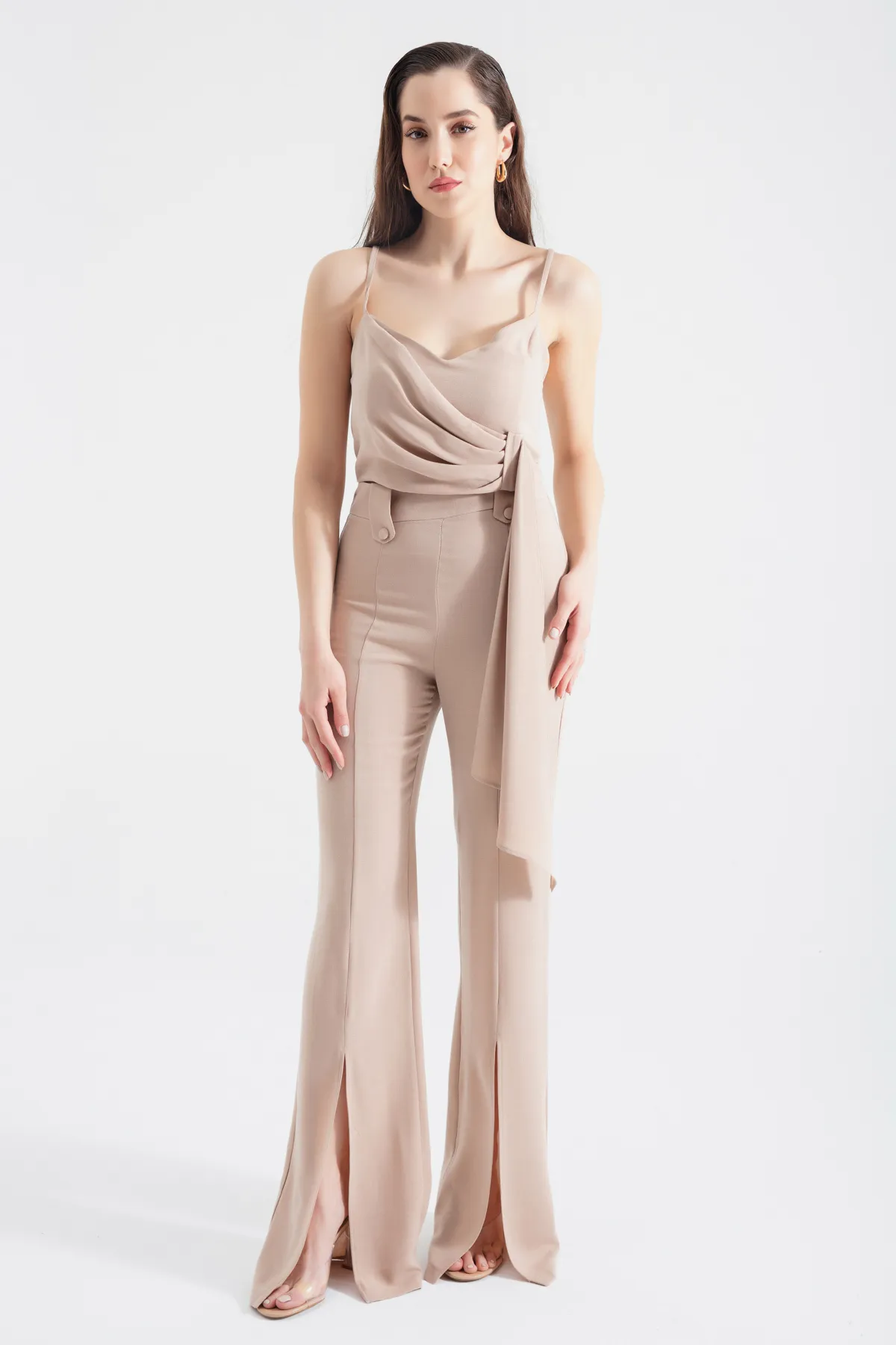 Lafaba  Beiges Crop-Hosen-Set für Damen